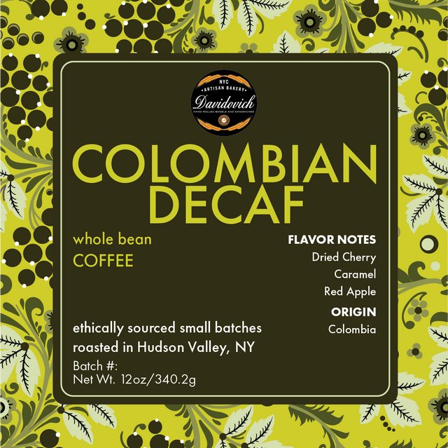 Colombian Decaf Whole Bean Coffee 12oz - #shop_#CoffeeDavidovich Bakery